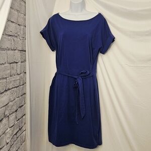 Royal Blue Cotton Blend Dress with Pockets